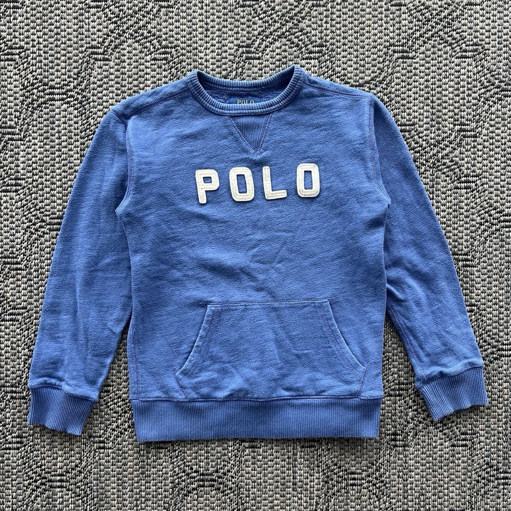 Polo Ralph Lauren‎ Sweatshirt Youth Boys Medium Blue Blue Logo Spellout Crewneck